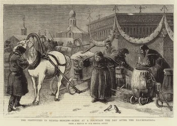 De festiviteiten in Rusland, Moskou, scène bij een fontein de dag na de verlichting